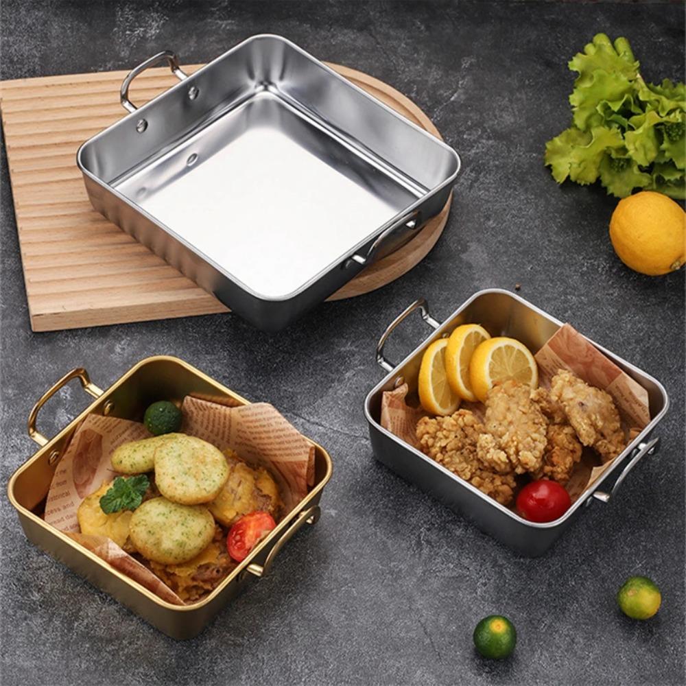 Korean Square Food Serving Trays Stainless Steel Snack Dishes Household Tiramisu Tray  Vegetable