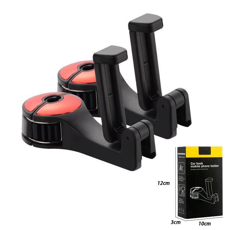 2Pcs Car-mounted Multi-functional Mobile Phone Holder Creative Rear Seat Headrest Hook Lock Buckle Style Car Phone Stand