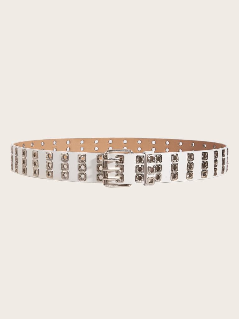 Double Row Retro Belt Iron Buckle Hollow Pattern Stylish Jeans Streetwear Looks