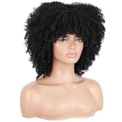 Parrucche sintetiche corte ricce con frangia per donne nere, in fibra ad alta temperatura africana, per cosplay quotidiani