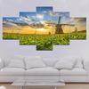 5 Panels Landscape Sunflower Windmill Sunrise Canvas Painting Nature Posters and Prints Wall Art Pictures Home Decor No Frame