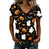 Women's V-Neck Halloween Print Lightweight Blouse for Spring and Summer