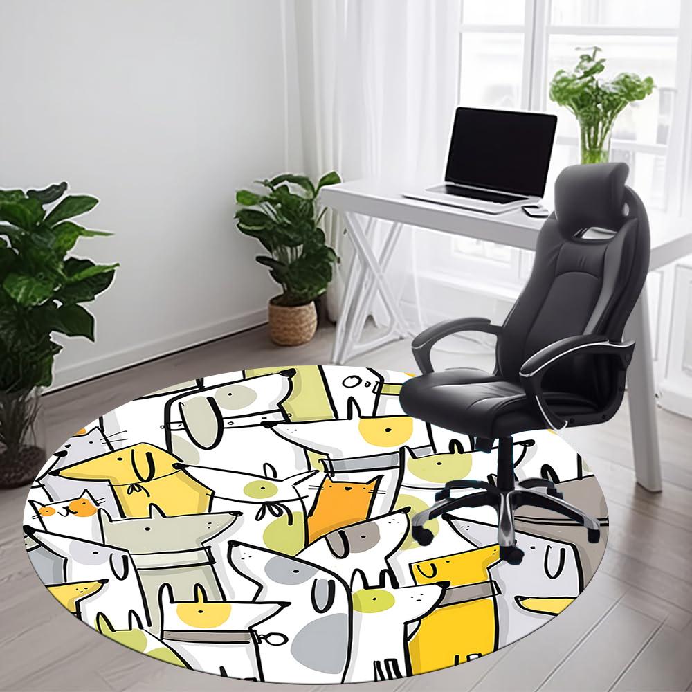 1pc Dogs Cats Office Round Area Rug, Indoor Mat Suitable ForOffice, Under Office Chairs Bedroom Living Room Home Decor, Room Deco 043
