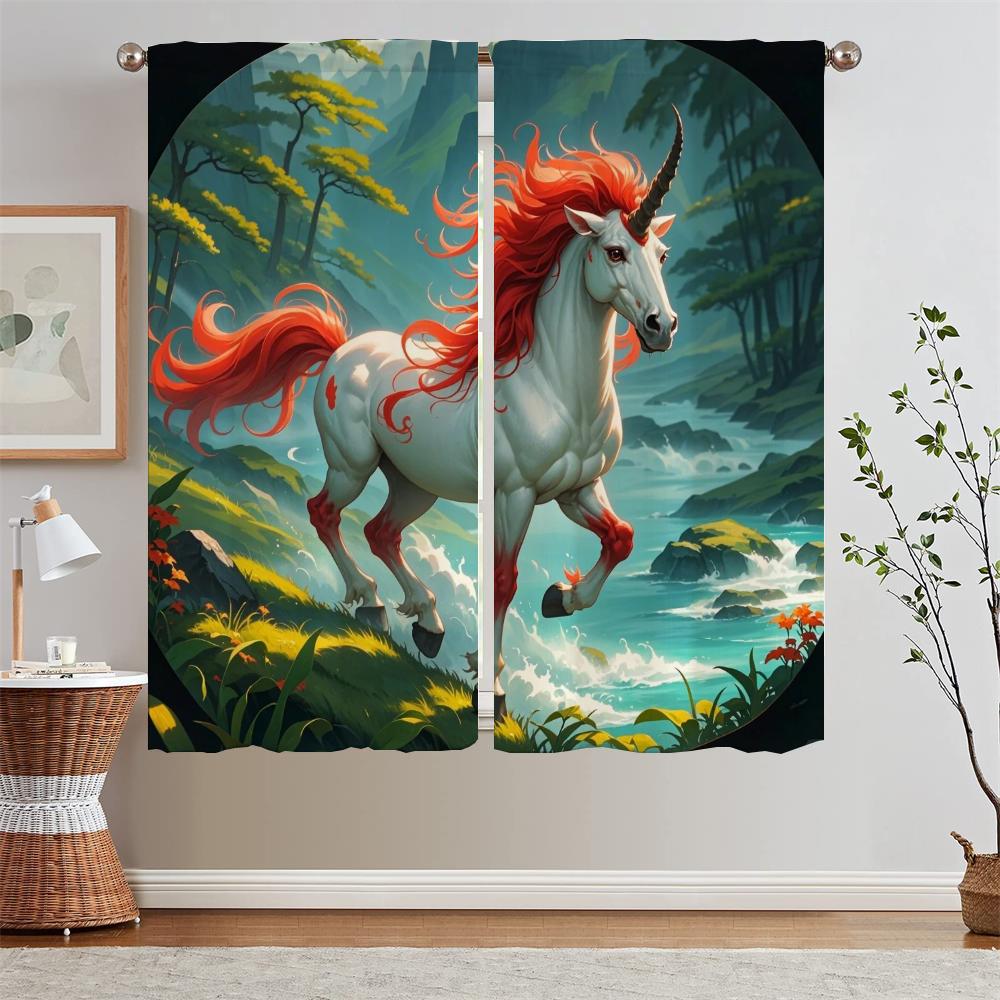A Unicorn Horse Curtains for Bedroom Decoration Window Sheer Curtains for Living Room Blind Bathroom Curtain Tiebacks Partition