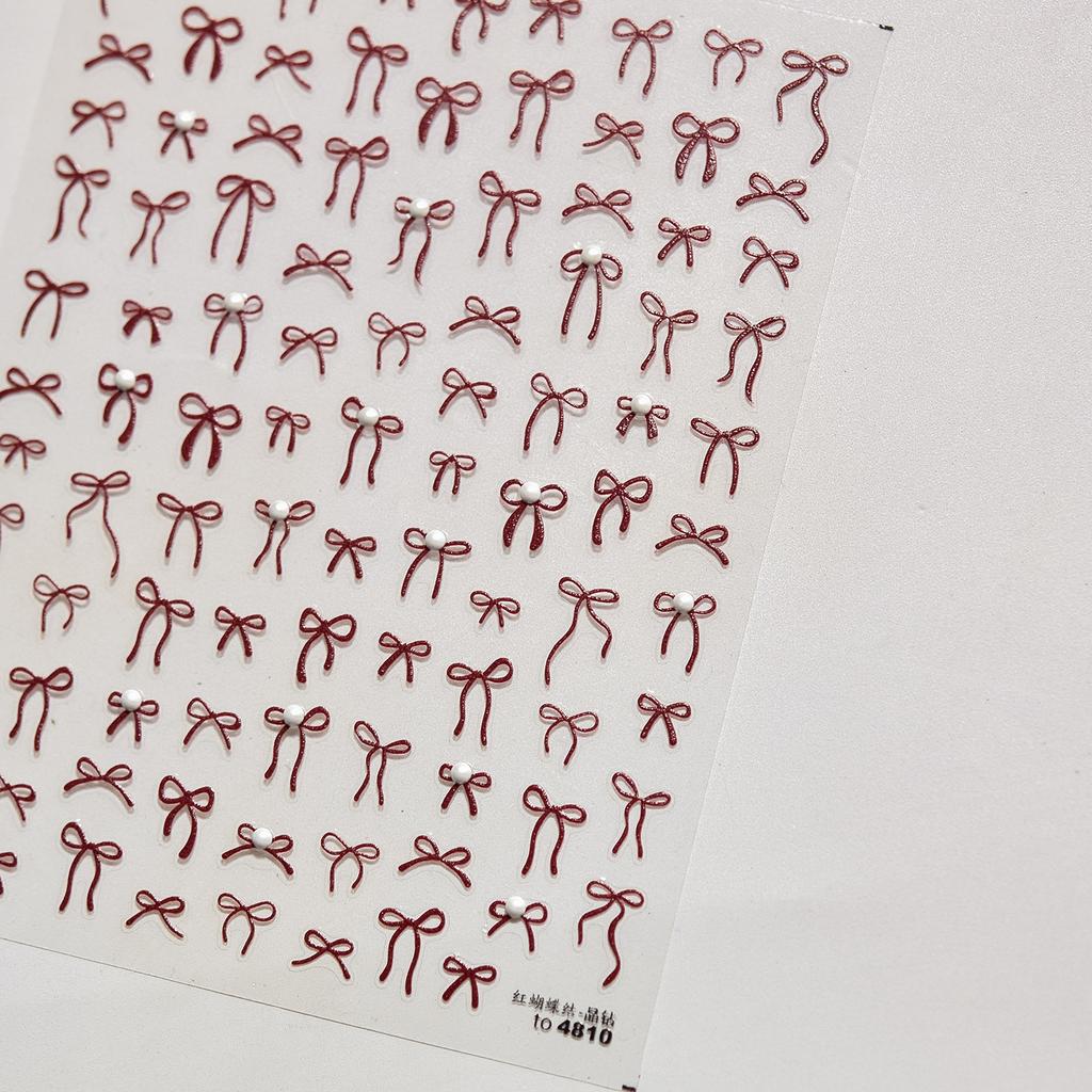 1pcs 5D Fashion Cartoon Mini Bow Nail Art Stickers Red Black White Ribbon Nail Decorations Decals DIY Nail Accessories