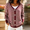 Women's Striped V-Neck Single-Breasted Lightweight Knit Cardigan Loose Fit