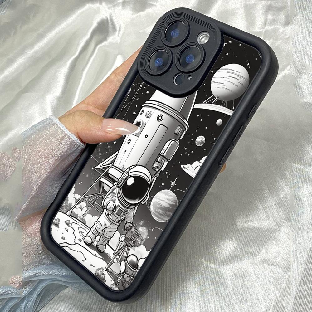 JT44 Астронавт Ракета Контурное Искусство Realme 14 15 Huawei Honor 70 90 Infinix Tecno itel Motorola Google Все Модели Ангельские Глазки Мягкий ТПУ Чехол для Телефона Huawei Nova 3 чёрный