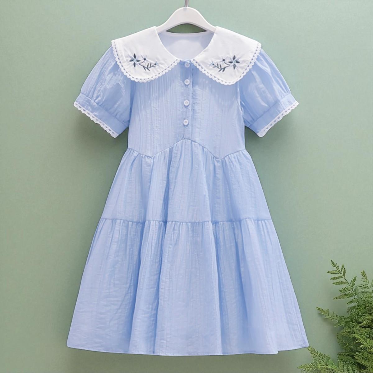 

Toddlers Dresses for Girls Children s Dress Summer Kids School Costumes Short Sleeve Casual Princess Dress 120 синий