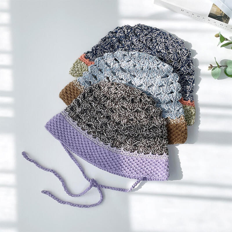 Женская летняя шляпа-ведро Bokashi Knit с цветовыми блоками C7137_Camel Blue