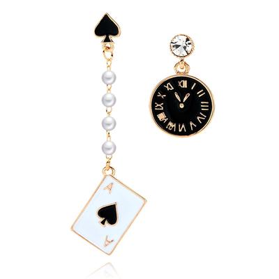 RAVINOUR Fashion Jewelry Dangle Earrings for Women Poker Card Alarm Clock Asymmetrical Long Earring
