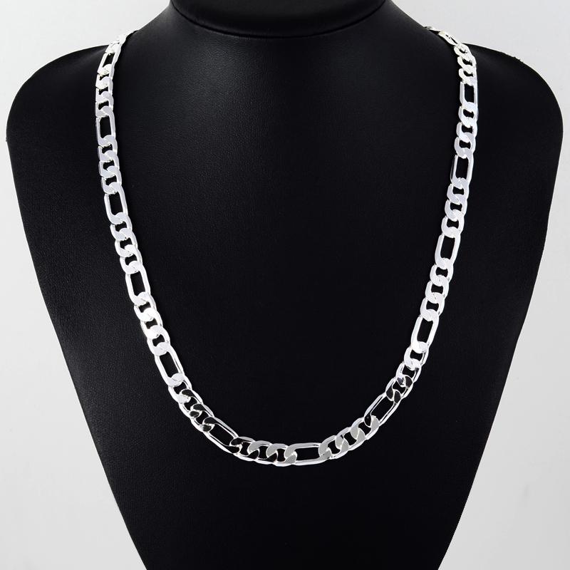 Men's 8MM 20'' 50cm Silver Necklace Fashion 925 Silver Jewelry Figaro Chain Necklace For Women Male AAA Quality