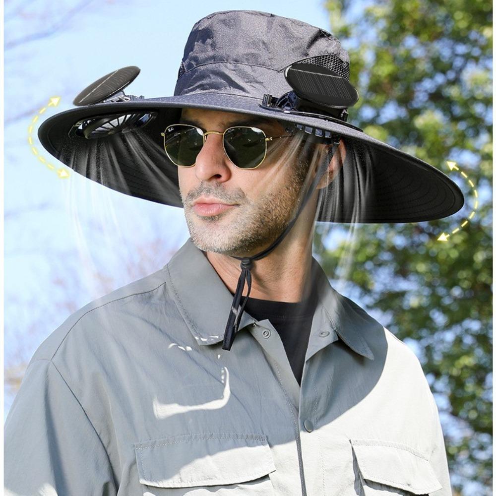 UV Protection Solar Fan Bucket Hat, Outdoor Fishing Sun Protection Cooling Fisherman Cap