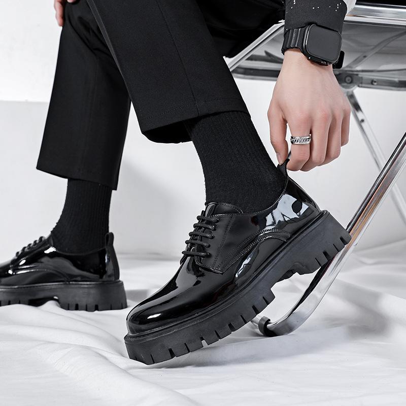 Big Head and Small Leather Shoes Thick Sole Lace-up Glossy Business Leather Shoes Men's Foreign Trade New Casual Shoes Men's Loafers