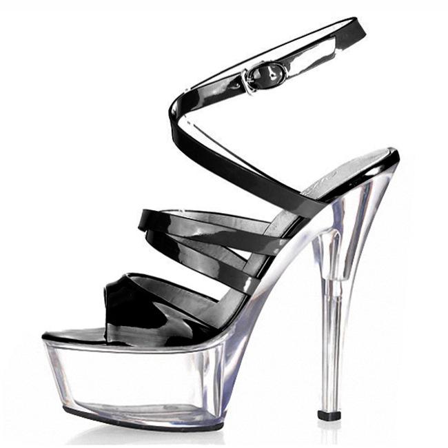 15Cm high heels thin heels waterproof table shoes color matching hollow hate sky high crystal wedding shoes women