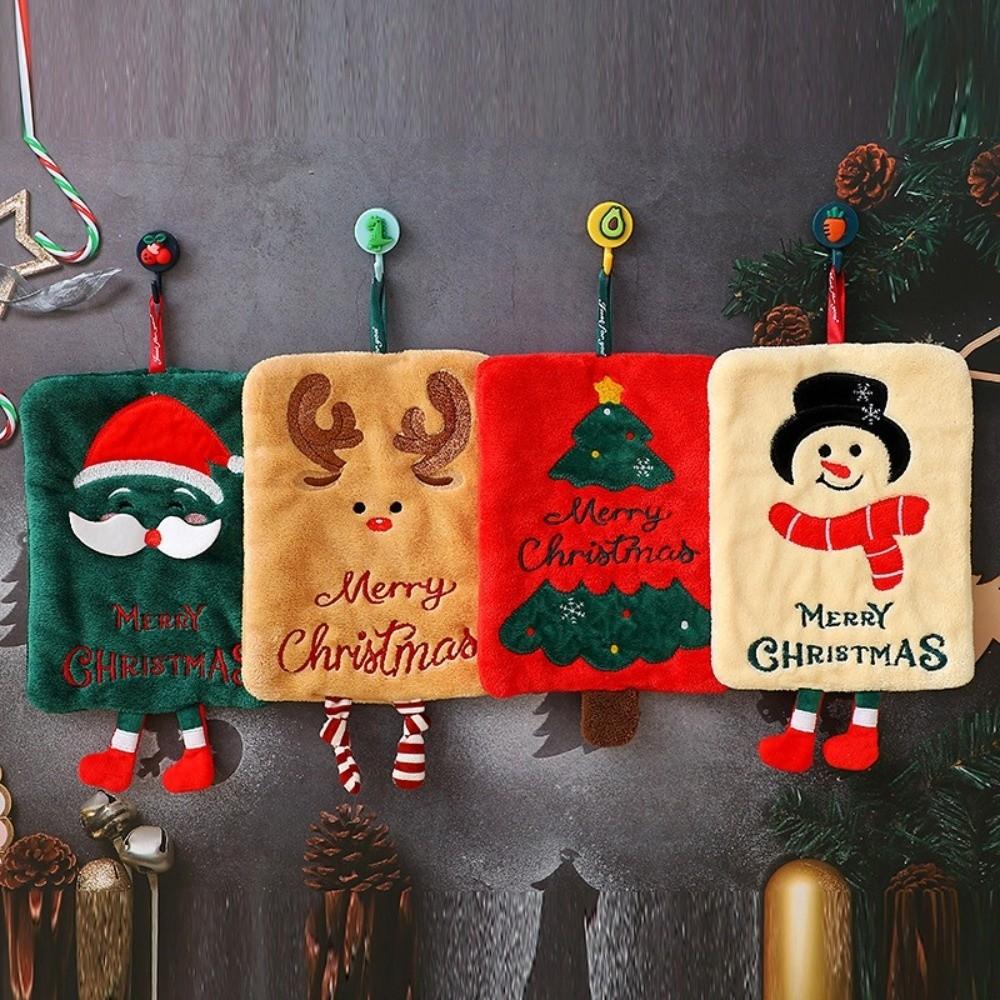 New Cartoon Christmas Hand Towel Water-Absorbent Thickened Xmas Hand Towel Quick-Drying Kitchen Towels Christmas Decor