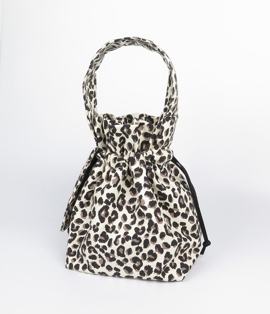 A By A 22 Leopard Print Mini Drawstring Bucket Bag Ivory