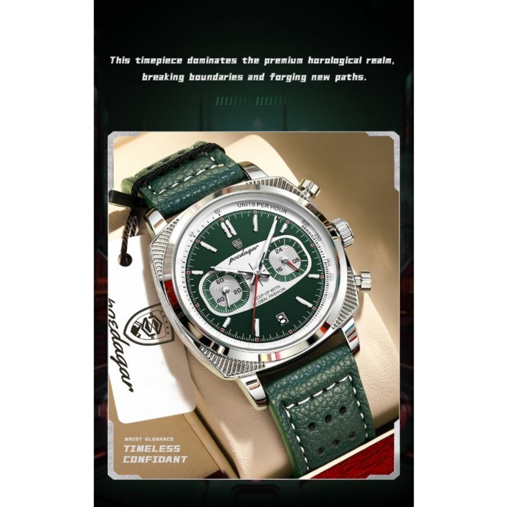 POEDAGAR Original Fashion Men Clock Luminous Waterproof Chronograph Date Watch for Man Luxury Leather Quartz Watches Reloj