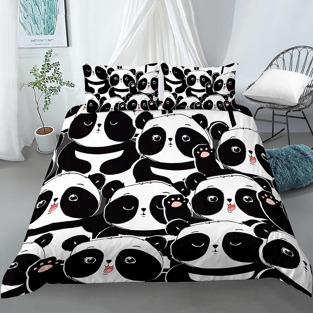 Kids Panda King Queen Duvet Cover Cute Animal Bedding Set For Boys Girls Cartoon Style 2/3pcs Quilt Cover Flower Comforter Cover