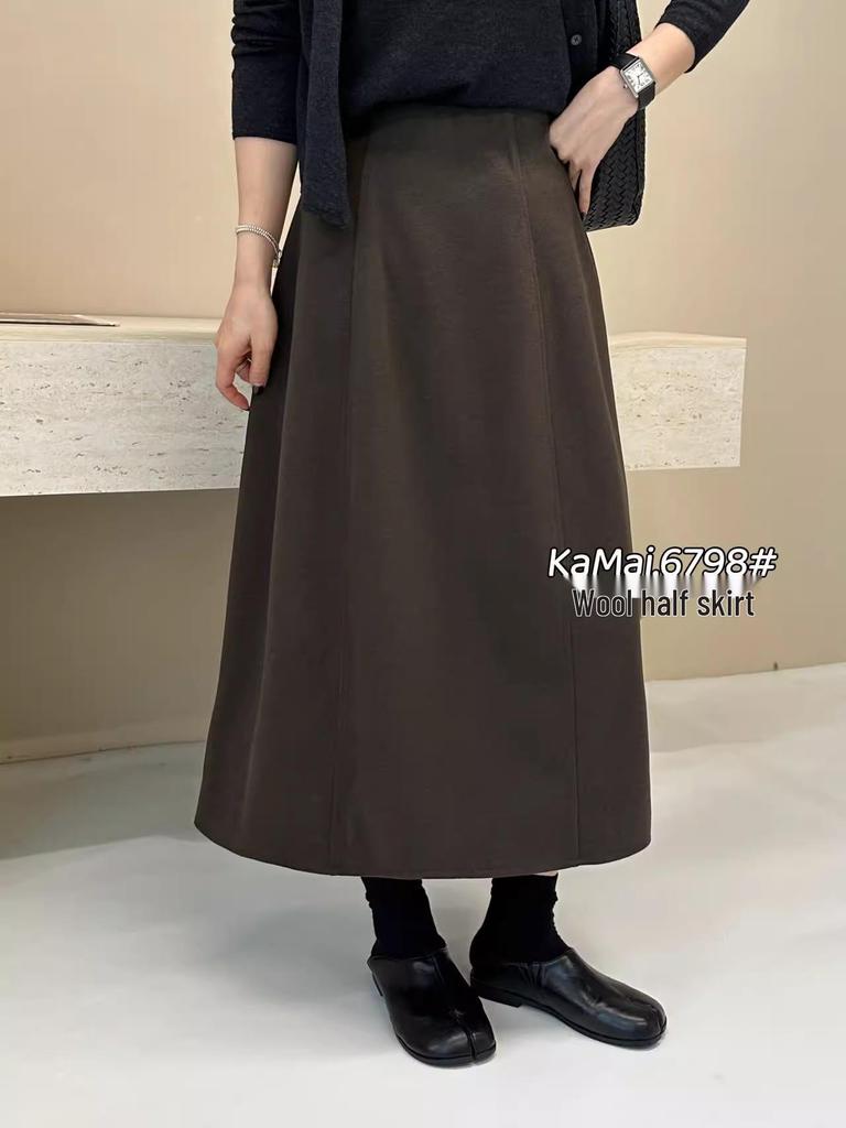 2025 Grey Wool A-Line High Waist Skirt - Autumn/Winter Collection