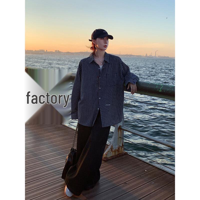 ICH MODE Plaid Collector Korean Style Retro Long Sleeve Shirt