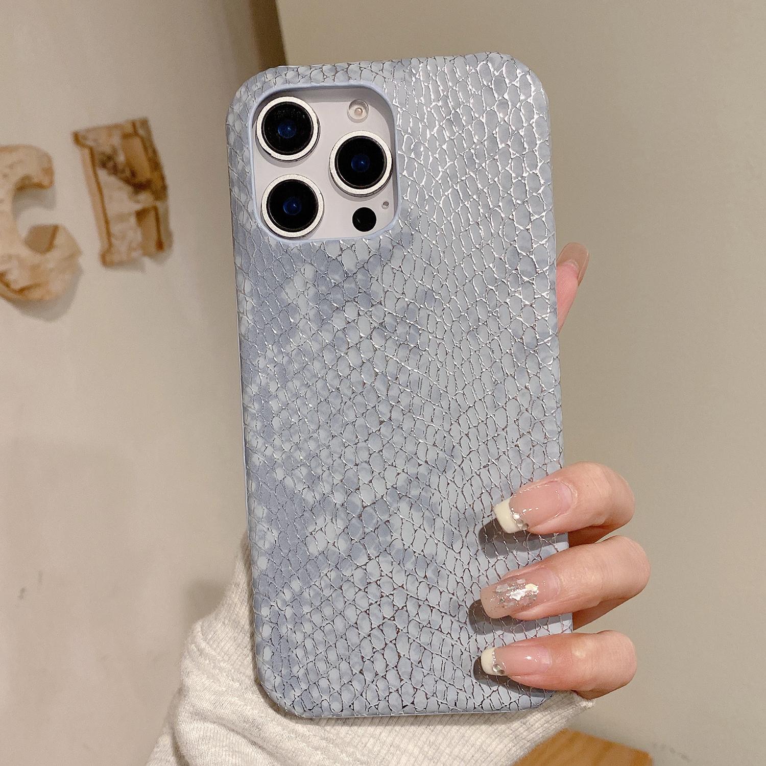 

For iPhone 16 Pro Case Gold Thread Lacquered Snake Texture PU+PC Phone Back Cover Blue