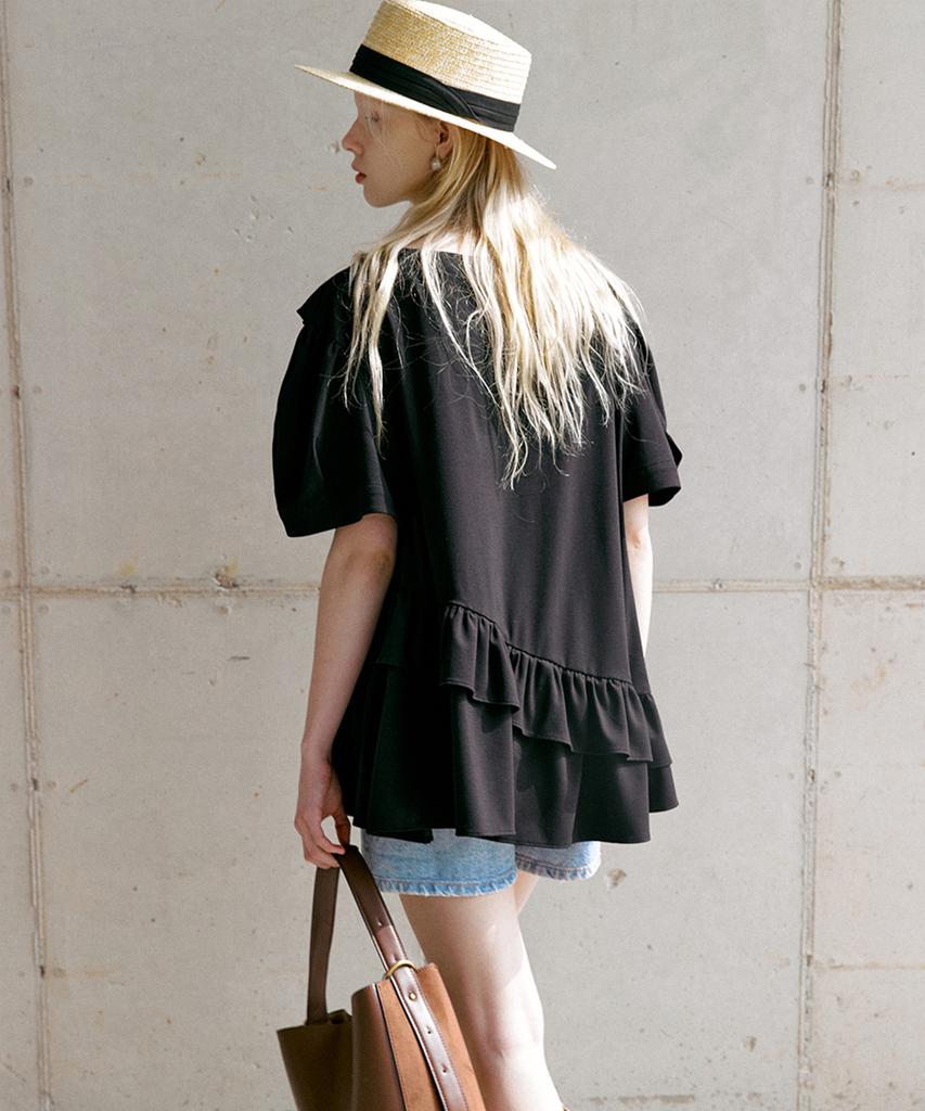 Dyuidyui Tiered Diagonal Frill Top_Black