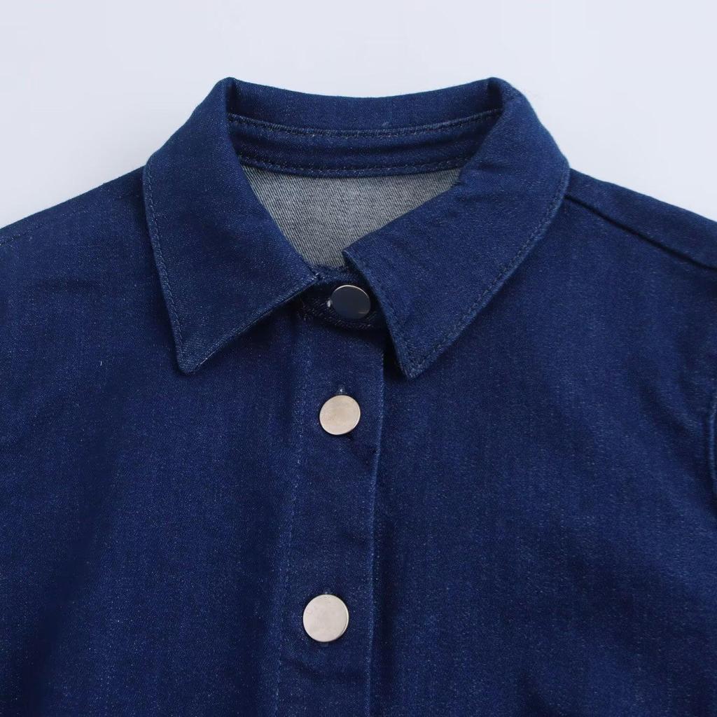 PB&ZA Women's 2024 Autumn Casual Denim Short Sleeve Dress with Turn-Down Collar