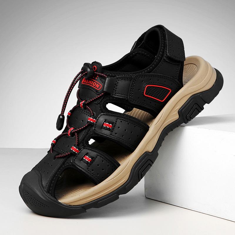 Large size beach shoes new summer breathable leather sandals men's outer bag head outdoor casual wading shoes
