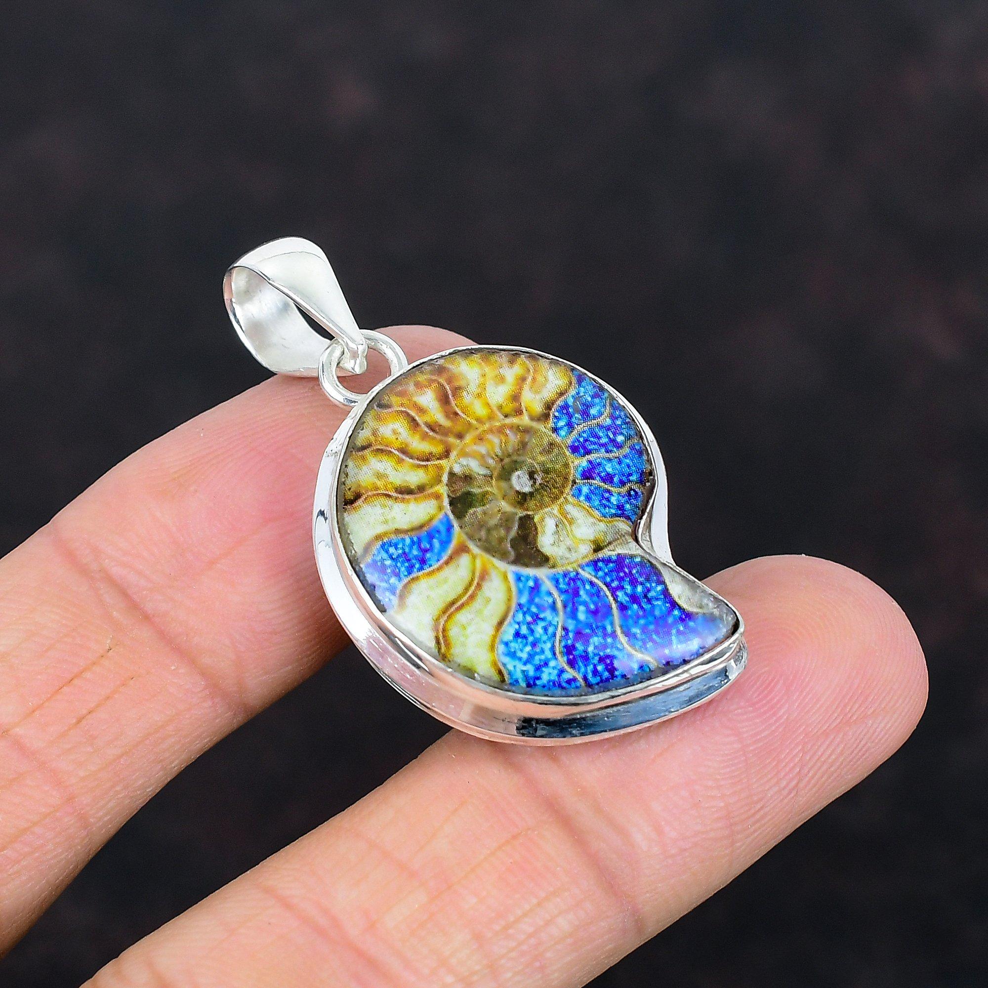 

Blue shade ammonite fossil pendant 925 sterling silver pendant very pretty gemstone pendant handmade jewelry gifts for mom pendant for women