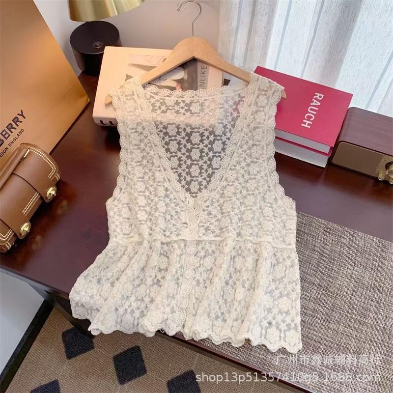 Summer Spice Girl Design Sense Crochet Hollow Suspender Women's Knitted Vest Vest Outside Sleeveless Blouse Top