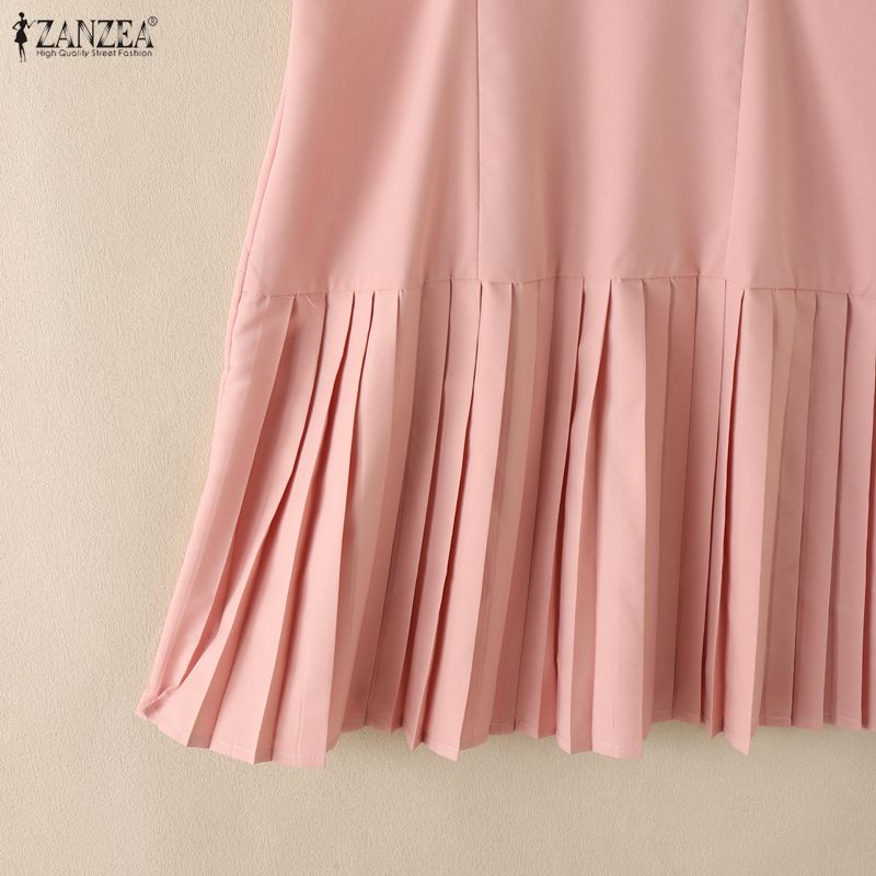 ZANZEA Women Casual Round Neck Summer Short Sleeve Dress