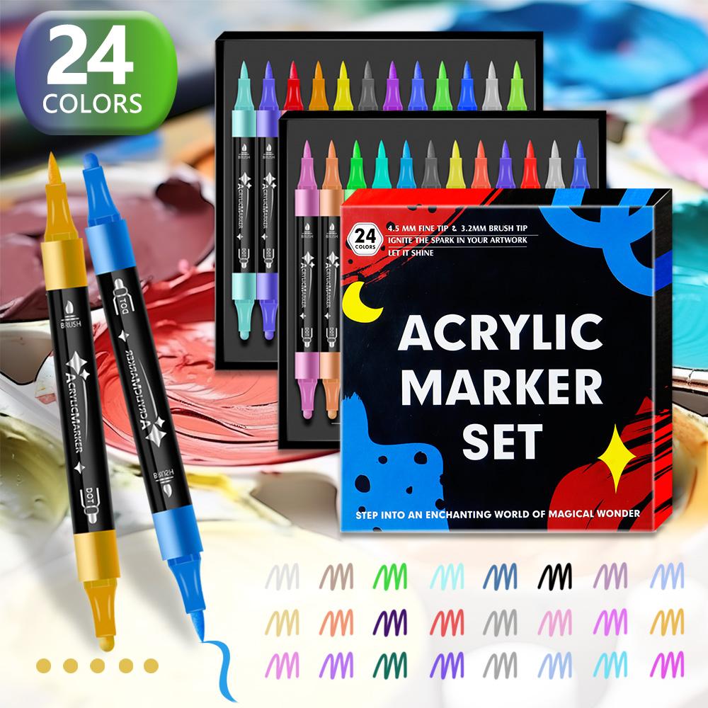 Dual Tip Acrylic Marker Brusht Soft&Round Tip Paint Markers Fade Resistant Durable Acrylic Pen for Canvas Glass Wood