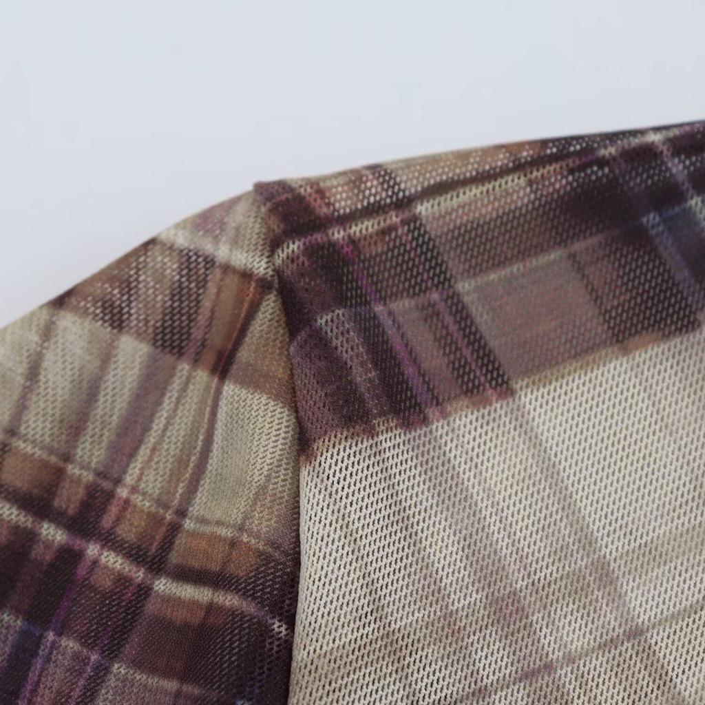 Spring 2025 Women's Slim Fit Plaid Silk Pleated T-Shirt