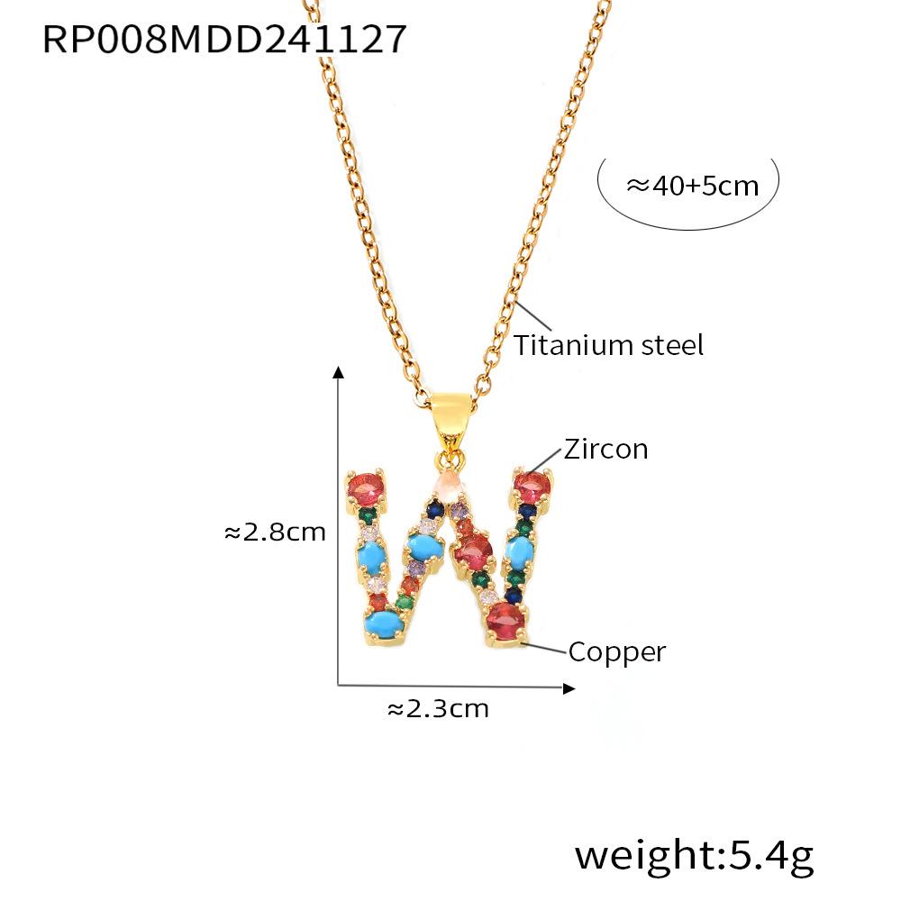 Colorful Zircon Alphabet Pendant Necklace - Hip-Hop Style