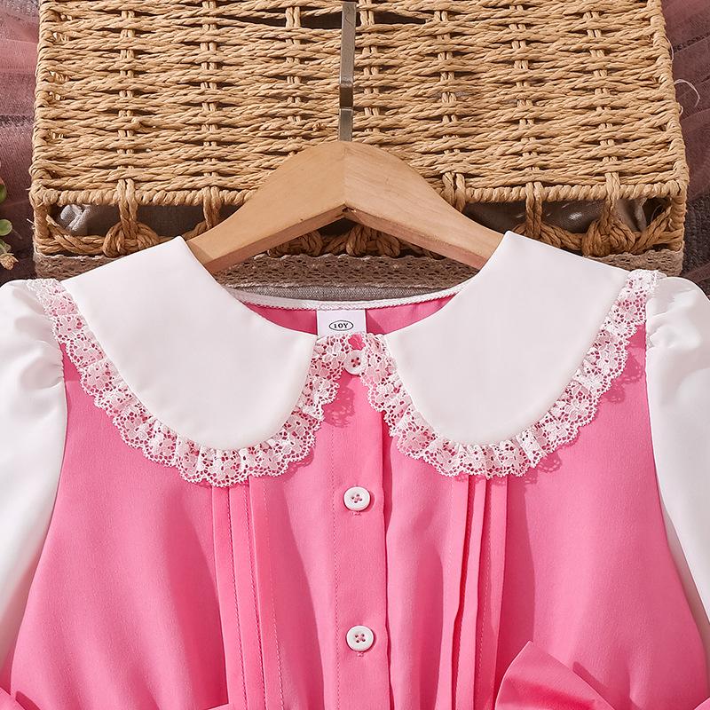 Girls Dress Autumn New Korean Version Medium and Large Children Cute Doll Collar Long Sleeve Bow Princess Dress