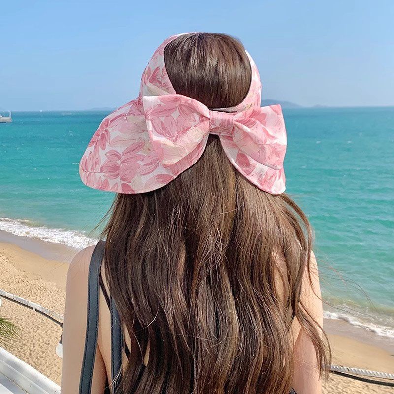 Hat Women's Bow Empty Top Hat Women's Summer Face Cover UV Protection Sun Hat Sun Protection Big Eaves Sun Hat