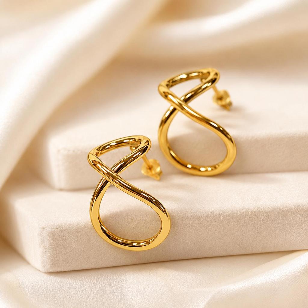 Trendy Gold Curve Figure-Eight Stainless Steel Stud Earrings