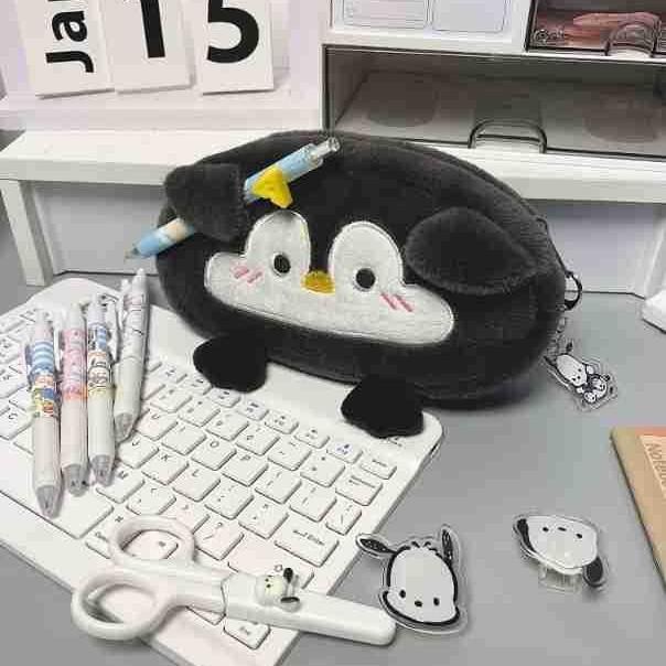 Penguin Pencil Case Plush Large Capacity Girls Stationery Storage Bag For Students