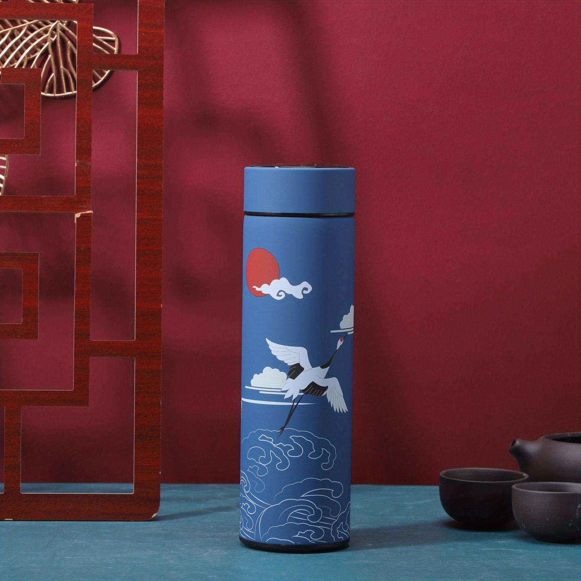 

1 шт. Ретро интеллигентная термокружка из нержавеющей стали 304, тренд в китайском стиле, креативная чашка для воды, кухонные принадлежности 500ml синий