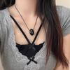 Fashionable Long Black Cord Sweater Chain Agate Sphere Long Necklace Unique Clavicle Chain Jewelry for Fashion Lover