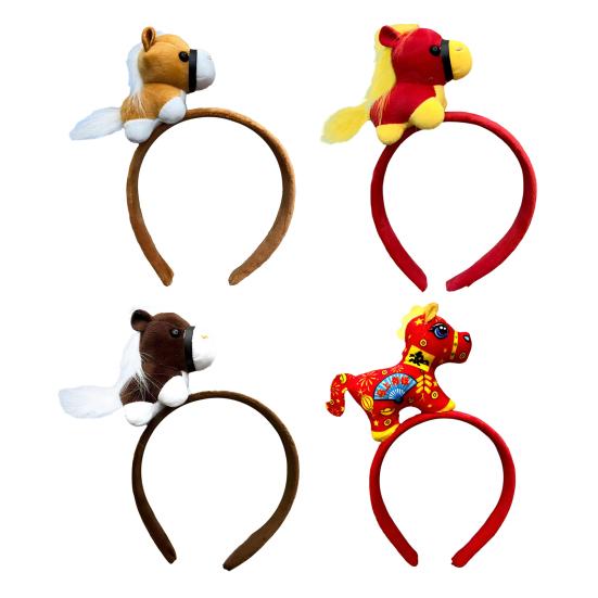 Headband Year of Horse 2026 Cartoon Headwear Soft Plush Material Comfortable Fit Hair Hoop Cosplay Photo Prop