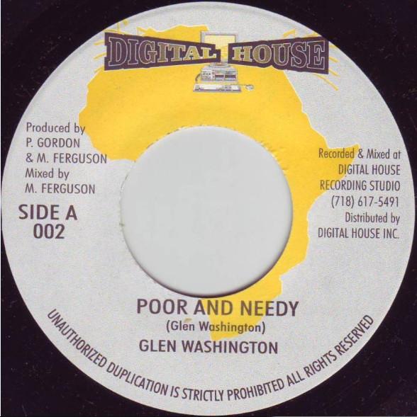 

7inch Record GLEN WASHINGTON Poor And Needy 002 Digital House US Reggae Ska Dub Used