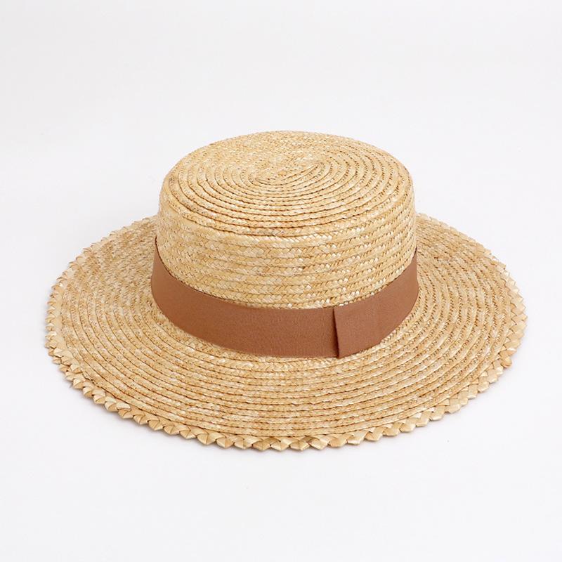 Straw straw hat French British Panama flat top straw hat woven women's summer vacation seaside beach top hat
