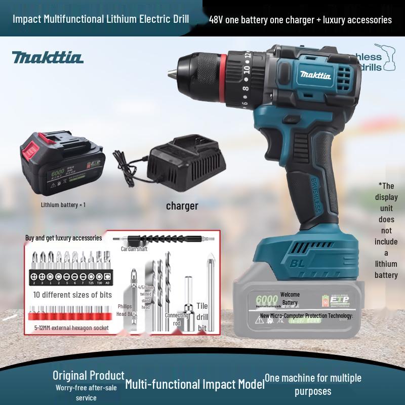 Makita-Style Brushless Hand Drill & Electric Hammer with Rechargeable Lithium Battery