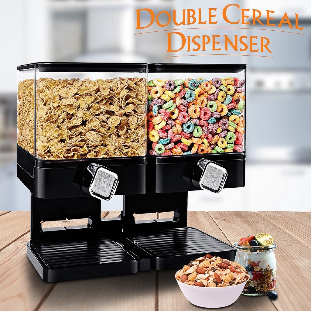New Double Cereal Dispenser Storage Dry Food Snack Container Wall Mounted Kitchen Canister Contain Box for Home Kitchen