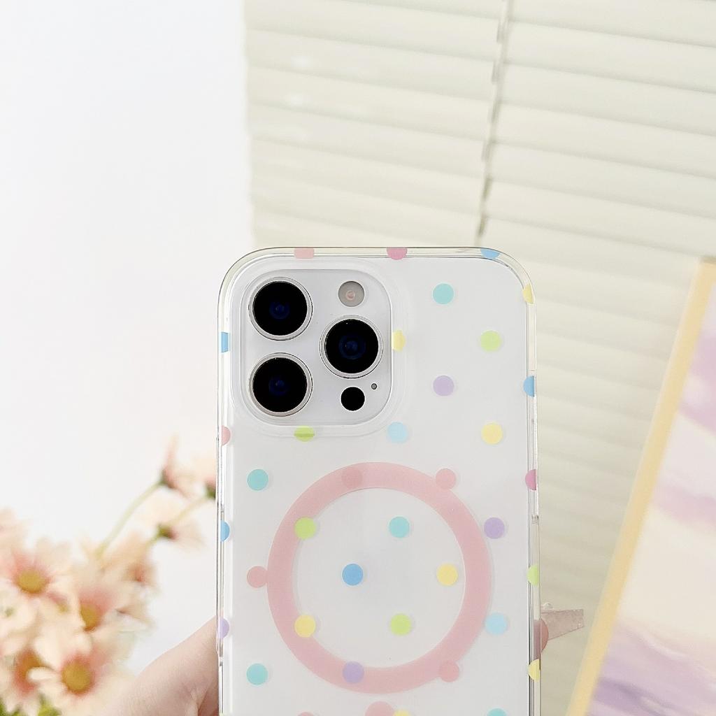 For iPhone 16 Pro Case Polka Dot Pattern TPU + PC Phone Cover Compatible with MagSafe