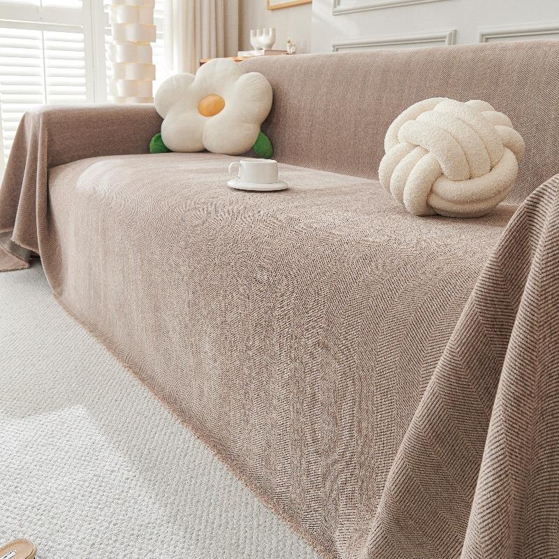 Simple Chenille Herringbone Print Sofa Towel Solid Color Multifunctional Decorative Home Sofa Towel Summer Universal Sofa Covers