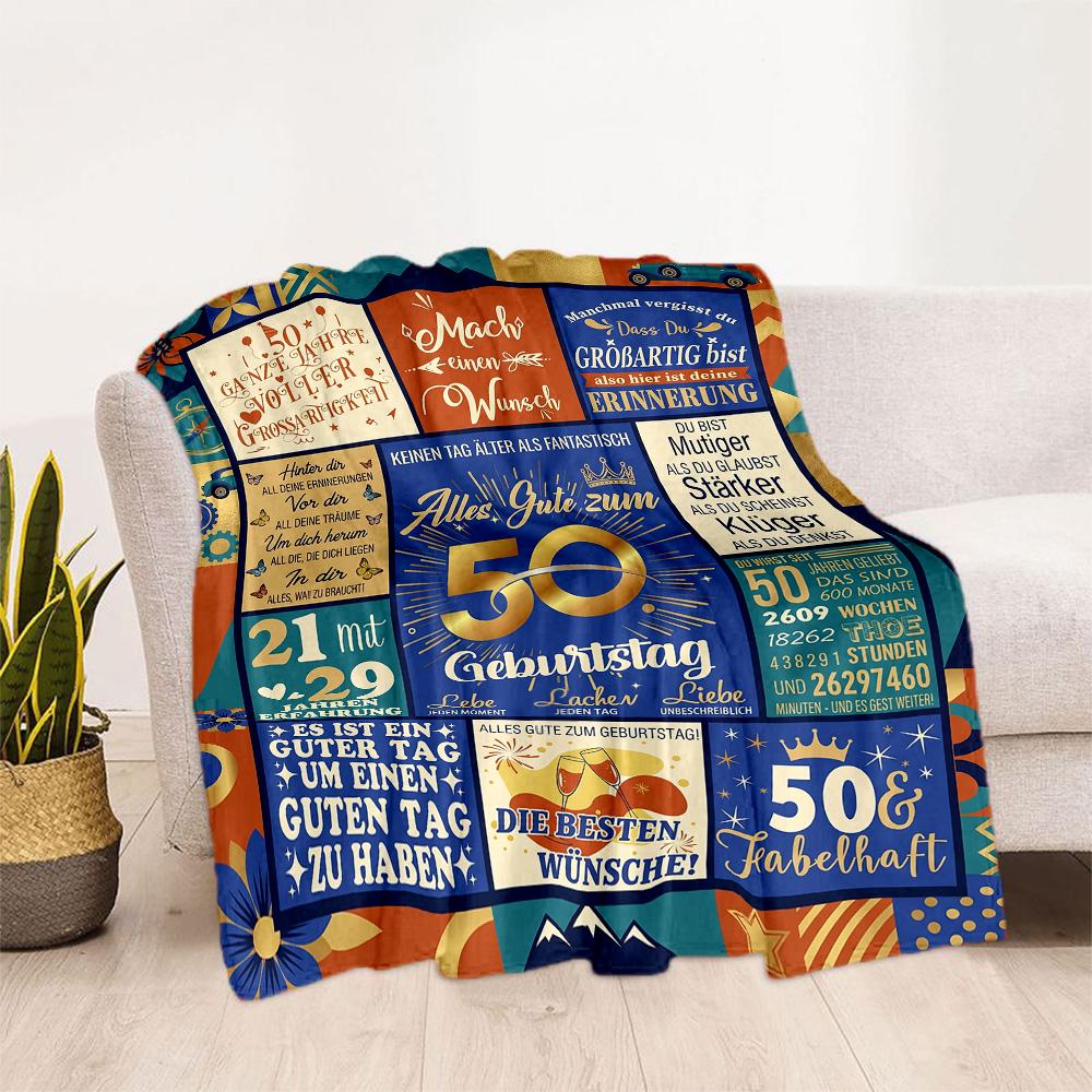 Happy 50th Birthday Quotes Blanket Comfortable Perfect for Livingroom Office Chair Bed All-Season Use Modern Style Best Holiday Gift for Friends Famil