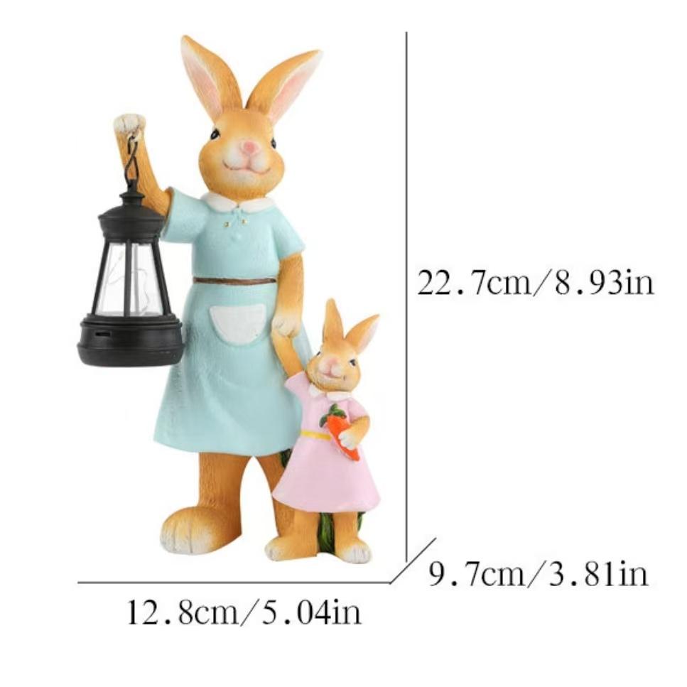 

Solar Resin Rabbit Family Lantern Ornament Rural Style Garden Balcony Courtyard Decorative Sculpture for Atmosphere Arrangement
