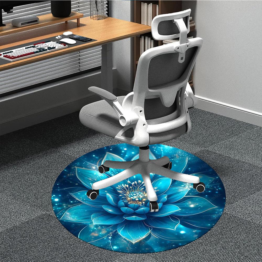 

1pc Blue Lotus Flower Chair Carpet for Office, Soft, Non-Slip Polyester Mat, Office, Living Room, Bedroom, Durable Polyester yy251207163 80cm by 80cm